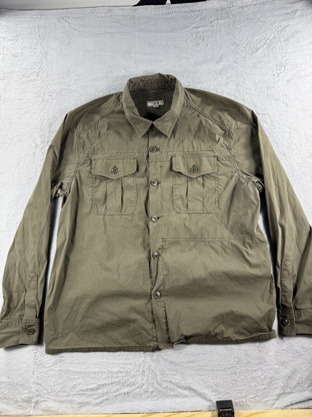 Wallace Barnes Shirt Mens XXL Olive Green Cotton Military Style Pockets Casual